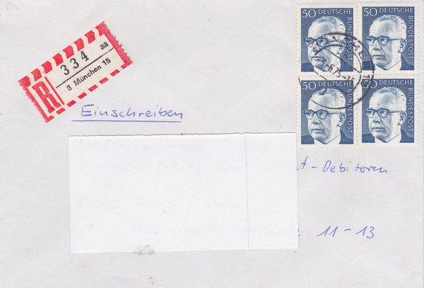 BUND 640 (4x) Einschreibebrief <Gustav Heinemann> mit Tagesstempel München vom 03-06-1975