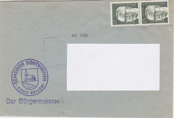 BUND 689 Standardbrief <Gustav Heinemann> mit Tagesstempel Bontkirchen Brilon vom 12-07-1974