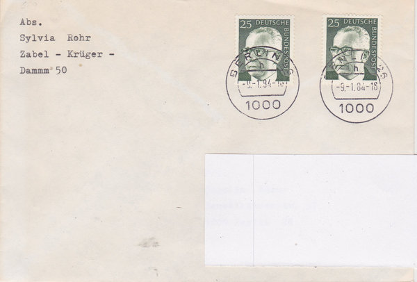 BUND 689 Standardbrief <Gustav Heinemann> mit Tagesstempel Berlin 26 vom 09-01-1984
