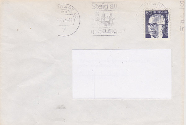 BUND 690 Standardbrief <Gustav Heinemann> mit Tagesstempel Stuttgart 50 vom 06-09-1974