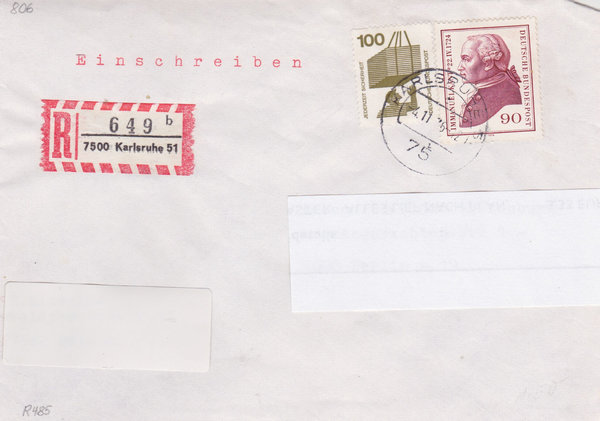 BUND 702, 806 Einschreibebrief <Unfallverhütung> mit Tagesstempel Karlsruhe vom 04-11-1976