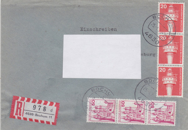 BUND 848 (3x), 916 (3x) Einschreibebrief <Industrie + Technik ua> mit Tagesstempel Bochum 25-01-1979