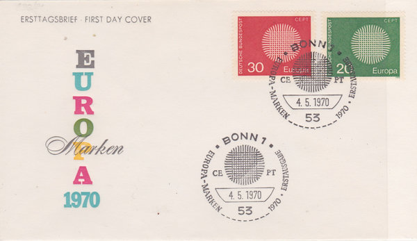 BUND 620, 621 Ersttagsbrief FDC <Europa 1970> mit Ersttags-Sonderstempel Bonn 04-05-1970