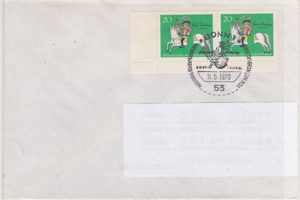 BUND 623 (2x) Standard-Ersttagsbrief <Münchhausen> Ersttags-Sonderstempel Bonn 1 vom 11-05-1970