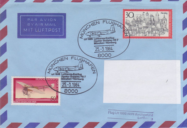BUND 678, 966 Erstflug-Luftpostbrief <Fremdenverkehr ua> Sonderstempel München vom 25-03-1984