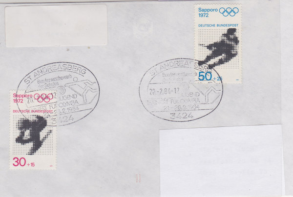 BUND 682, 683 Standardbrief <Olympiade Sapporo 1972> mit Sonderstempel St. Andreasberg 20-02-1984