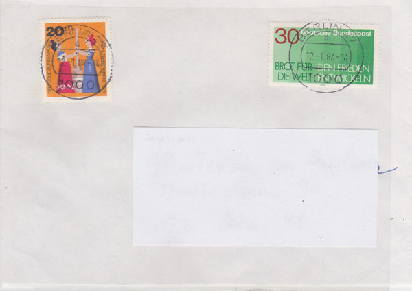 BUND 705, 751 Standardbrief <Holzspielzeug ua> mit Tagesstempel Berlin 27 vom 12-01-1984