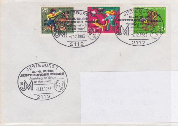 BUND 712, 713, 715 Standardbrief <Jugend, Tierschutz ua> mit Sonderstempel Jesteburg vom 02-12-1983