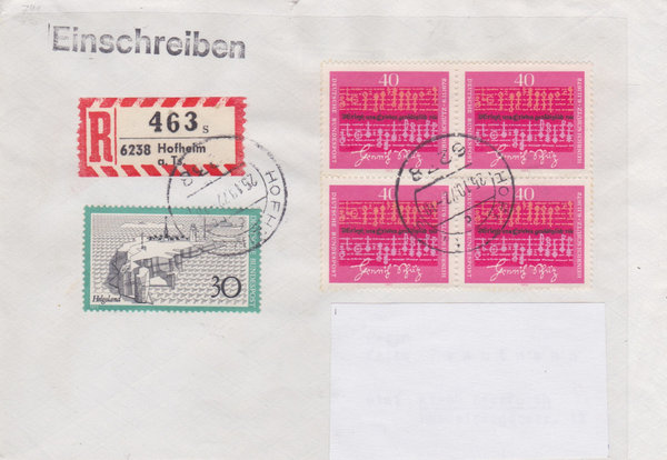 BUND 741 (4x), 746 Einschreibebrief <Heinrich Schütz ua> mit Tagesstempel Hofheim vom 25-10-1972
