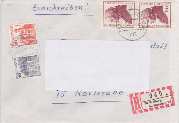 BUND 806 (2x) ua Einschreibebrief <Immanuel Kant ua> Tagesstempel Freiburg/Preisg. vom 05-06-1979