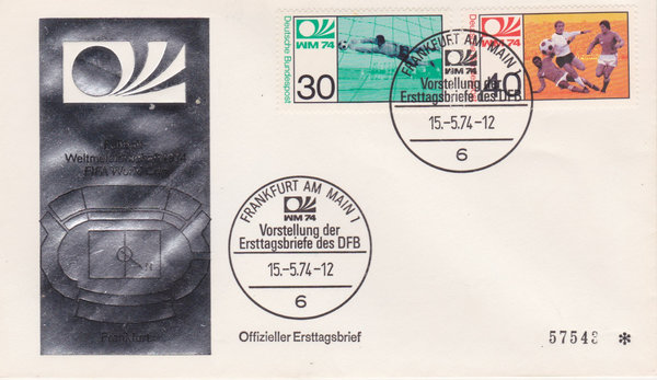 BUND 811, 812 Ersttagsbrief FDC <Fußball-WM Deutschl.1974> Ersttags-Sonderstempel FaM 15-05-1974