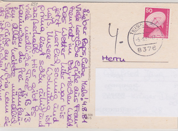 BUND 851 Standard-Postkarte <Industrie+Technik> mit Tagesstempel Teisnach vom 05-08-1981