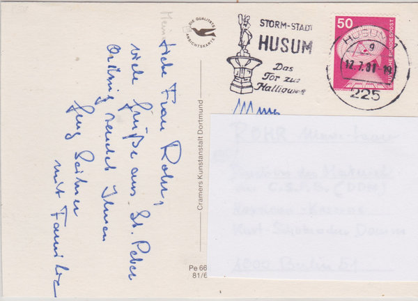 BUND 851 Standard-Postkarte <Industrie+Technik> mit Tagesstempel Husum (Schl. Hol.) )vom 12-07-1980