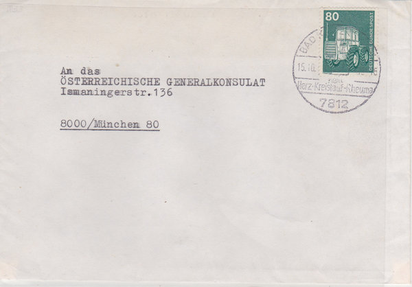 BUND 853 Standardbrief <Industrie + Technik> mit Tagesstempel Bad Krozingen vom 15-10-1983