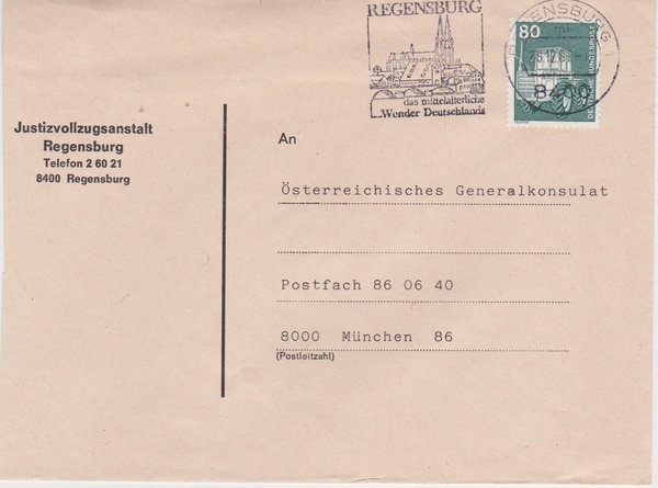 BUND 853 Standardbrief <Industrie + Technik> mit Tagesstempel Regensburg vom 28-12-1982