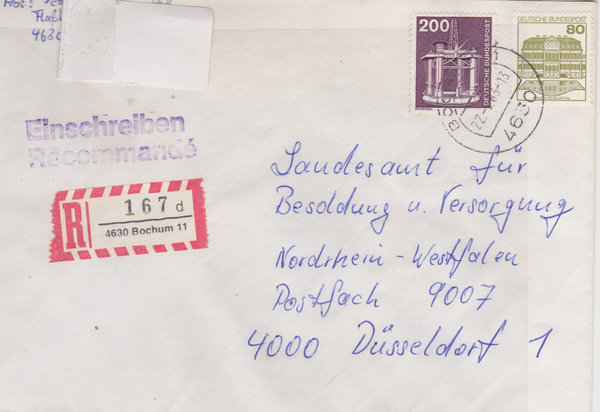 BUND 858, 1140 Einschreibebrief <Industrie + Technik ua> mit Tagesstempel Bochum vom 22-09-1983