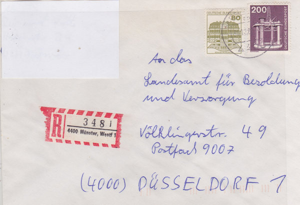 BUND 858, 1140 Einschreibebrief <Industrie + Technik ua> mit Tagesstempel Münster vom 31-12-1983