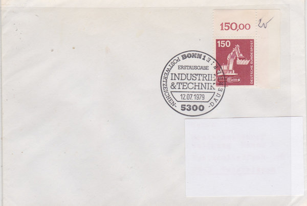 BUND 992 Ersttagsbrief <Industrie + Technik> mit Ersttags-Sonderstempel Bonn 1 vom 12-07-1979