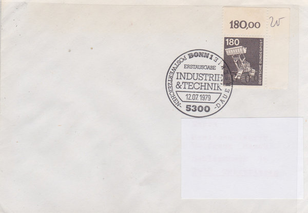 BUND 993 Ersttagsbrief <Industrie + Technik> mit Ersttags-Sonderstempel Bonn 1 vom 12-07-1979