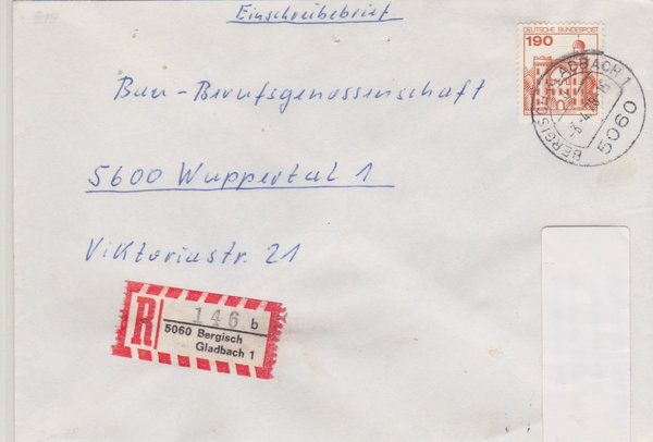 BUND 919 Einschreibebrief <Burgen und Schlösser> mit Tagesstempel Bergisch Gladbach 03-05-1978