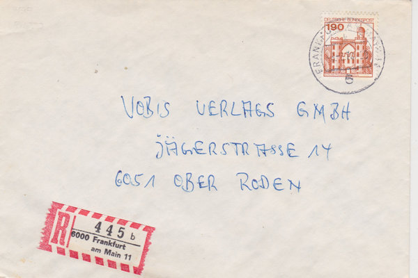 BUND 919 Einschreibebrief <Burgen und Schlösser> mit Tagesstempel Frankfurt/Main vom 03-06-1978