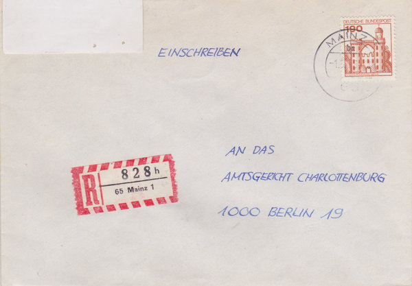 BUND 919 Einschreibebrief <Burgen und Schlösser> mit Tagesstempel Mainz vom 01-06-1978