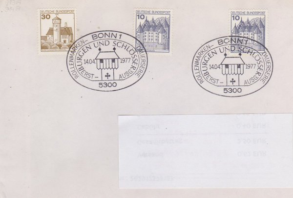 BUND 913A (2x), 914A Standard-Ersttagsbrief <Burgen und Schlösser> Sonderstempel Bonn 14-04-1977