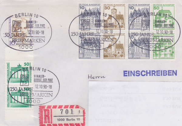 BUND H-Blatt 27 ua Einschreibebrief <Burgen und Schlösser ua> mit Tagesstempel Berlin vom 12-10-1990