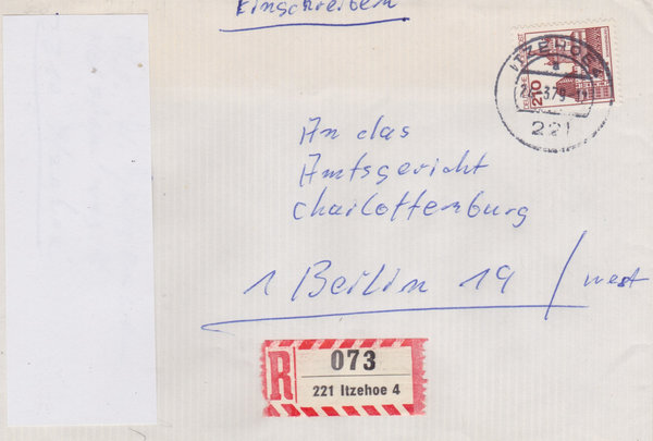 BUND 998 Einschreibebrief <Burgen und Schlösser> mit Tagesstempel Itzehoe 4 vom 24-03-1979