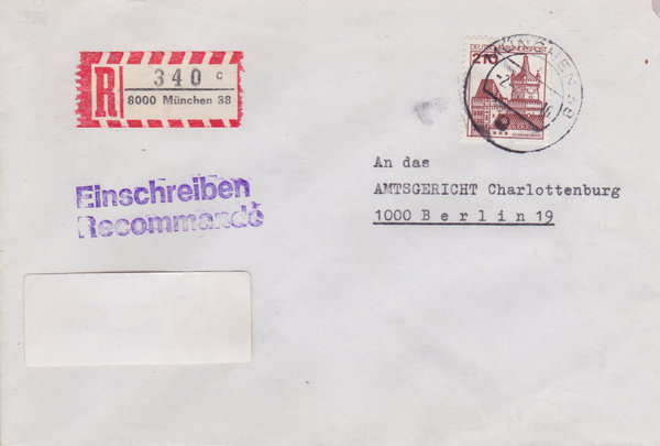 BUND 998 Einschreibebrief <Burgen und Schlösser> mit Tagesstempel München 38 vom 02-04-1979
