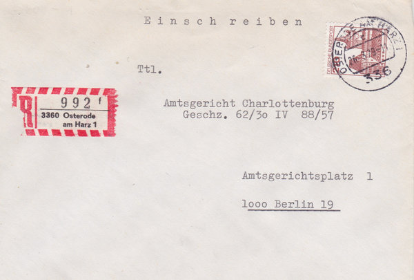 BUND 998 Einschreibebrief <Burgen und Schlösser> mit Tagesstempel Osterode am Harz vom 26-03-1979