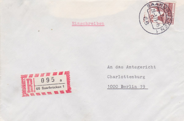 BUND 998 Einschreibebrief <Burgen und Schlösser> mit Tagesstempel Saarbrücken 1 vom 28-03-1979