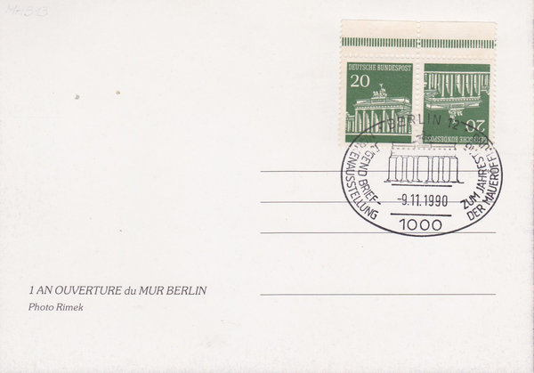 BUND 507 (2x) Sonderpostkarte <Brandenburger Tor> Sonderstempel <Maueröffnung> 09-11-1990