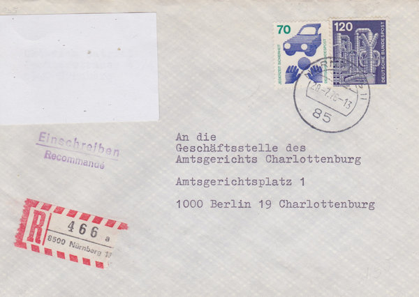 BUND 773, 855 Einschreibebrief <Unfallverhütung ua> mit Tagesstempel Nürnberg 11 vom 28-07-1976