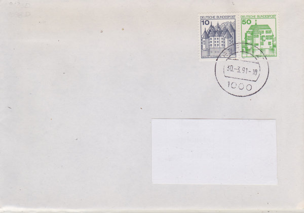 BUND 913D, 1038D Standardbrief <Burgen und Schlösser> mit Tagesstempel Berlin vom 30-03-1991