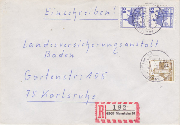 BUND 914, 997 (2x) Einschreibebrief <Burgen und Schlösser> Tagesstempel Heidelberg 24 vom 02-04-1979