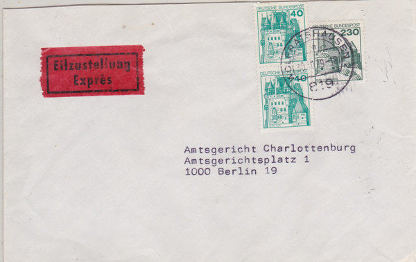 BUND 915, 999 Expressbrief <Burgen und Schlösser> Tagesstempel Wolfratshausen 2 vom 30-10-1979