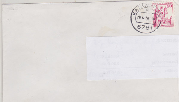BUND 916D, Standardbrief <Burgen und Schlösser> mit Tagesstempel Katzenwieler vom  28-12-1978