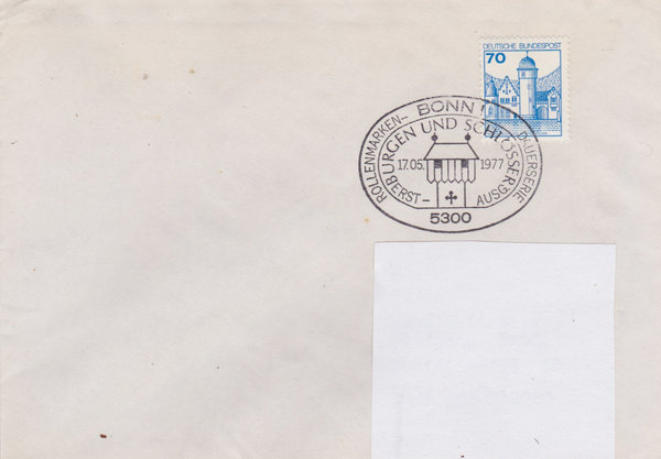 BUND 918 Standard-Ersttagsbrief <Burgen und Schlösser> mit Tagesstempel Bonn 1 vom 17-05-1977
