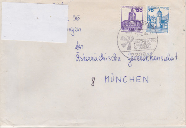 BUND 918, 1141 Standardbrief <Burgen und Schlösser> mit Tagesstempel Spaichingen vom 16-07-1984