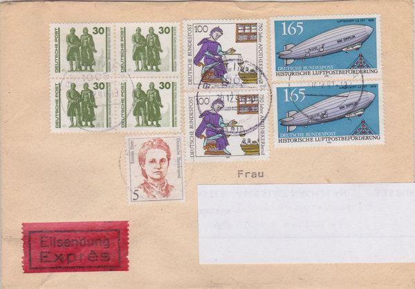 BUND 833, 1490 (2x), 1525 (2x), DP 3345 (4x) Expressbrief <Frauen> Tagesstempel vom 20-12-1991