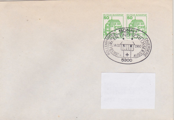 BUND 1038A (2x) Standard-Ersttagsbrief <Burgen und Schlösser> Sonderstempel Bonn 1 vom 14-02-1980