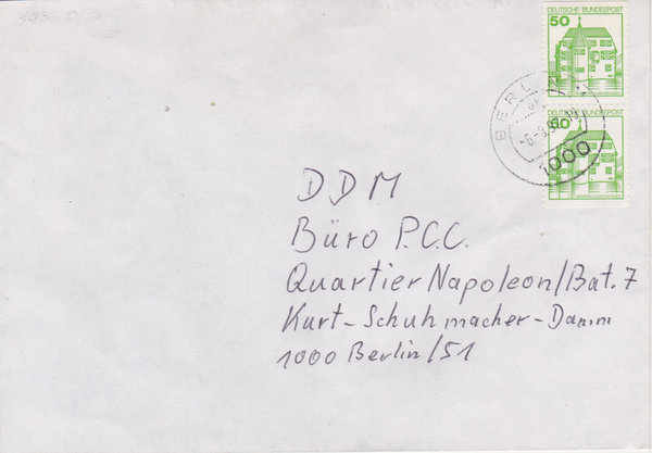 BUND 1038 C+D Standardbrief <Burgen und Schlösser> mit Tagesstempel Berlin 11 vom 06-08-1992