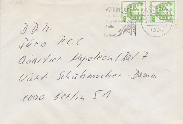 BUND 1038 C+D Standardbrief <Burgen und Schlösser> mit Werbestempel Berlin 11 vom 18-08-1992
