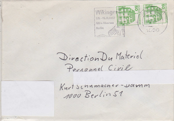 BUND 1038 C+D Standardbrief <Burgen und Schlösser> mit Werbestempel Berlin 11 vom 06-10-1992