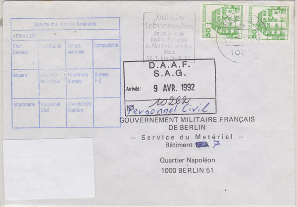 BUND 1038 C+D Standardbrief <Burgen und Schlösser> mit Werbestempel Berlin 11 vom 06-04-1992