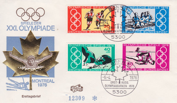 BUND 886-889 Satz Ersttagsbrief (FDC) <Olympiade Montreal> mit Sonderstempel Bonn 1 vom 06-04-1976