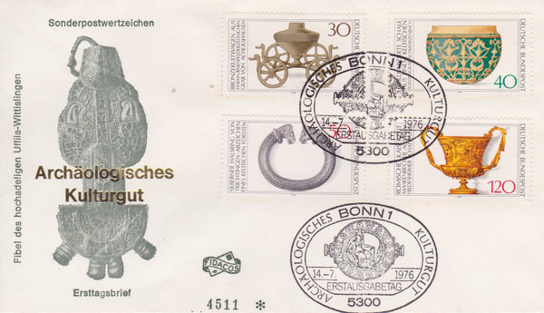 BUND 897-900 Satz Ersttagsbrief (FDC) <Archäol. Kulturgut > mit Sonderstempel Bonn 1 vom 14-07-1976