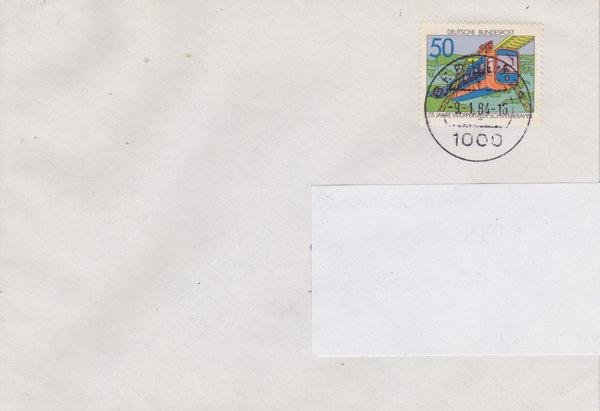 BUND 881 Standardbrief <75 Jahre Wuppertaler Schwebebahn> mit Tagesstempel Berlin 28 vom 09-01-1984