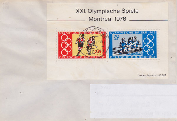 BUND 888, 889 Block 12 Standardbrief <Olympiade Montreal> Tagesstempel München 20 vom 22-05-1981